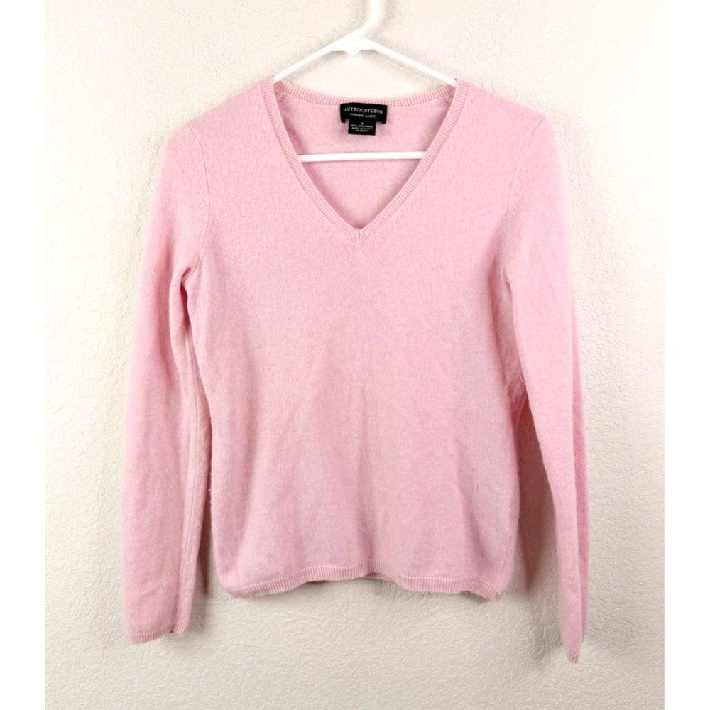Sutton Studio 100% Cashmere Sweater Women's S Baby Pink V Neck Soft Barbiecore